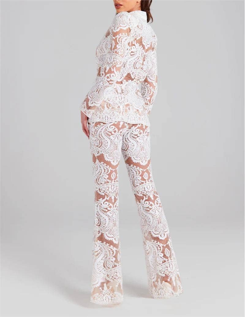 Lace Embroidered Sequin Blazer & Trouser Suit
