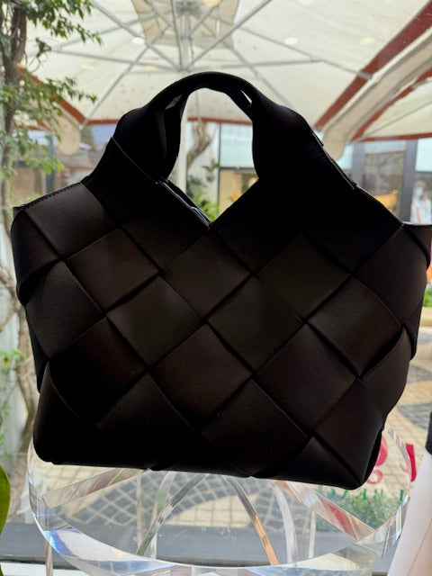 Vegan Leather Black Criss Cross Bag