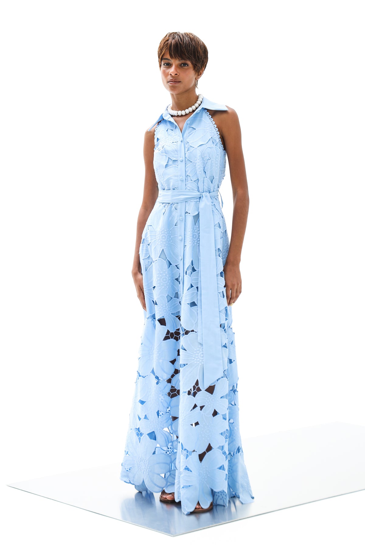 Lace Blue or White Dress with Collar