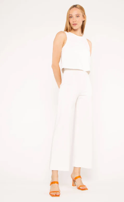 Ponte Knit Cropped Wide Leg Leg Pant