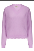 Cotton Cashmere Violet V Neck Frayed Edge Sweater