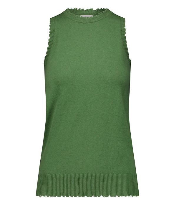 Cotton Cashmere Frayed Scoop Neck Tank