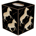 GOLD ZEBRA TROT ON BLACK TISSUE BOX