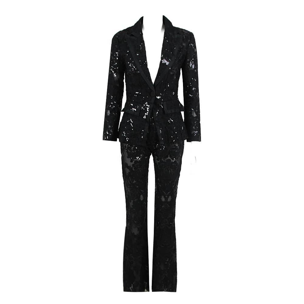 Lace Embroidered Sequin Blazer & Trouser Suit