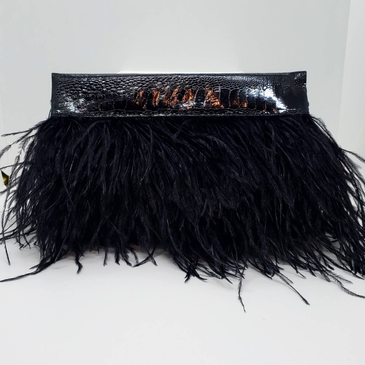 Ostrich Feather & Leather Clutch