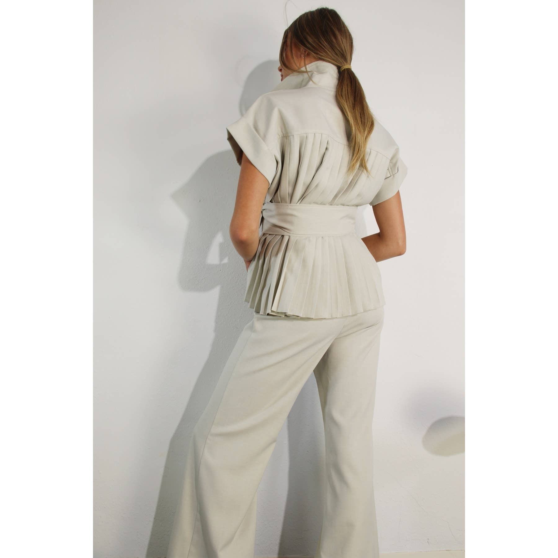 Misty Dawn  BACK PLEATED JACKET AND PANTS SET