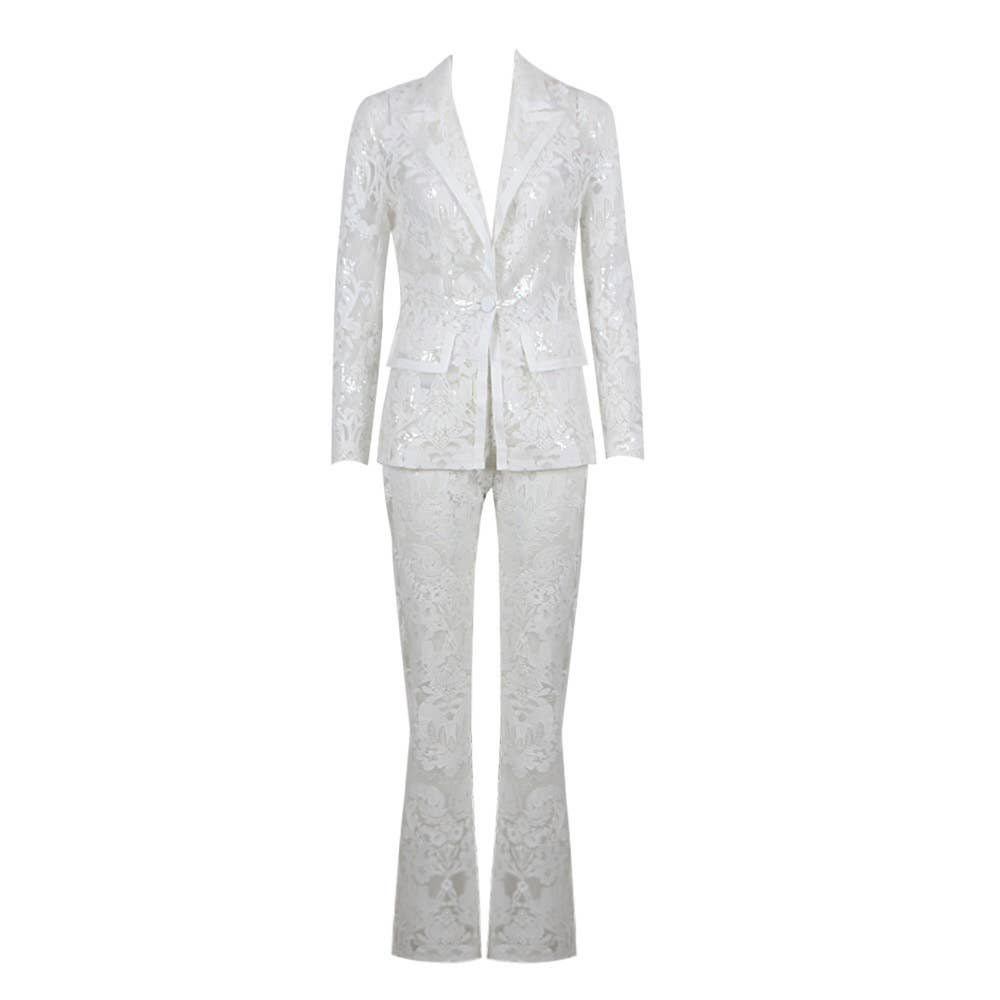 Lace Embroidered Sequin Blazer & Trouser Suit