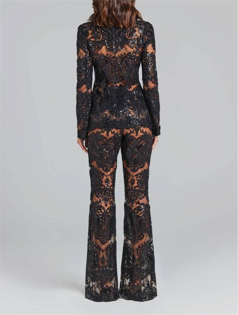 Lace Embroidered Sequin Blazer & Trouser Suit