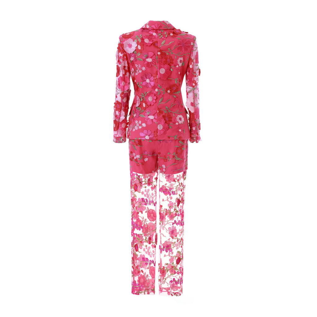 Floral Embroidered Blazer Pants Suit Women