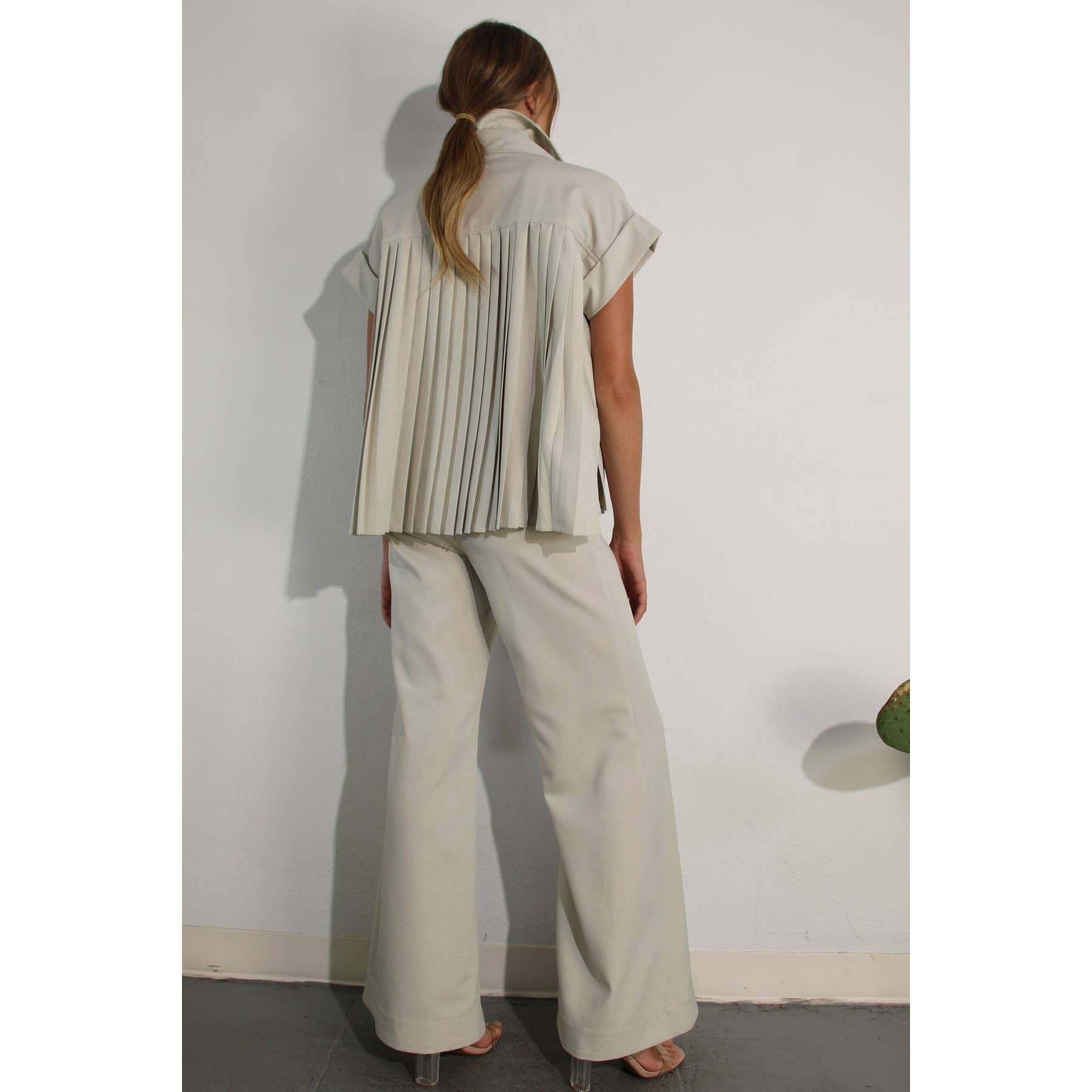 Misty Dawn  BACK PLEATED JACKET AND PANTS SET