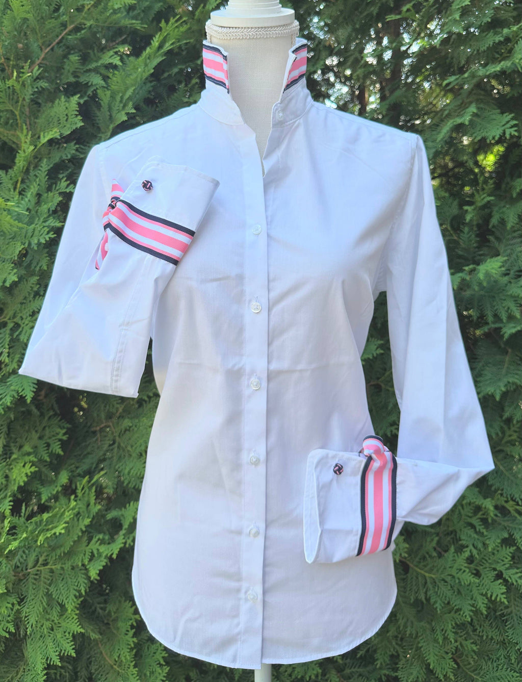White w Navy Pink White Stripe Ribbon