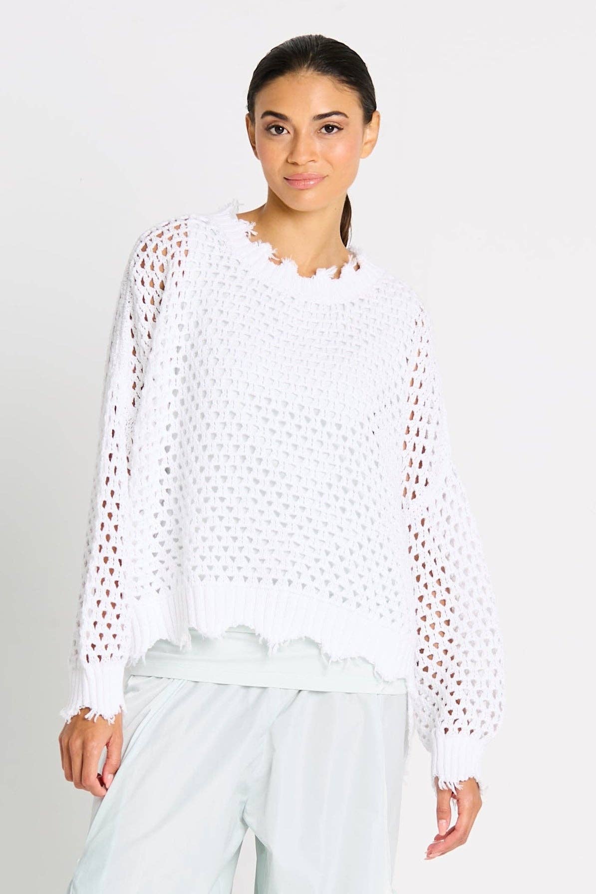 Hamptons Crewneck Crochet Sweater - White