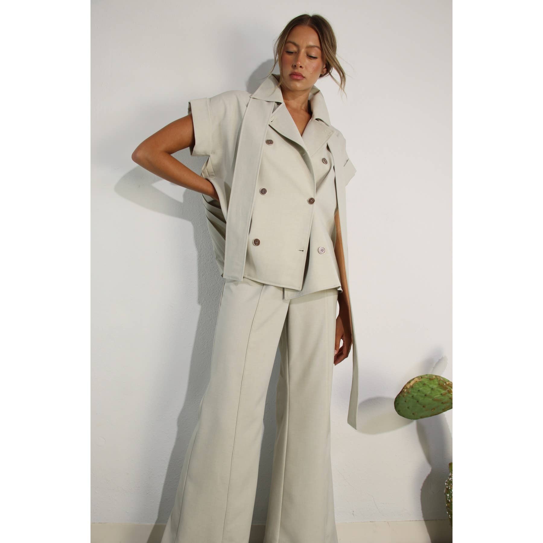 Misty Dawn  BACK PLEATED JACKET AND PANTS SET