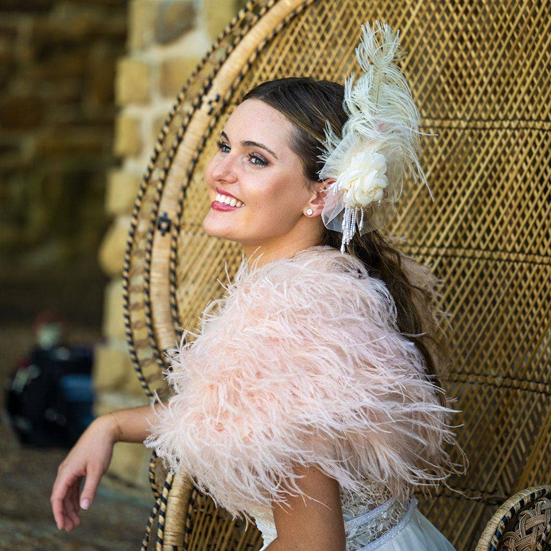 Ostrich Feather Bolero Shoulder Wrap / Coat-Champagne