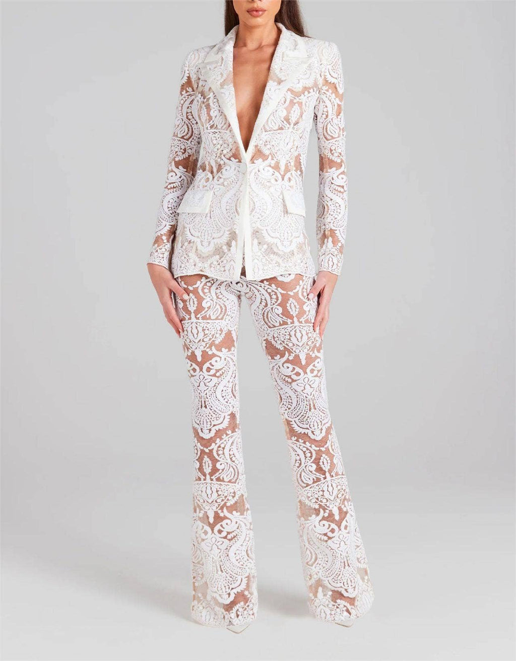 Lace Embroidered Sequin Blazer & Trouser Suit
