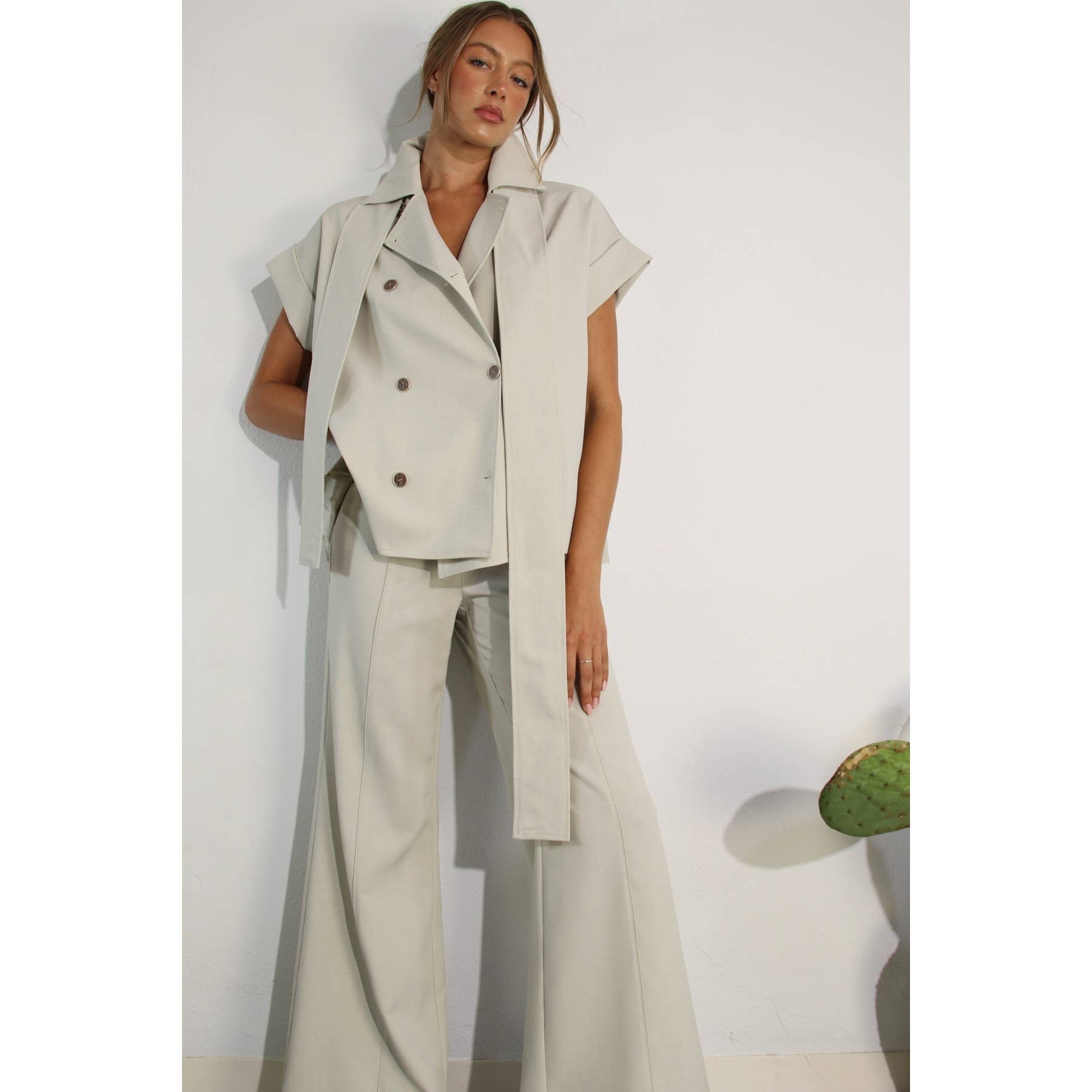 Misty Dawn  BACK PLEATED JACKET AND PANTS SET