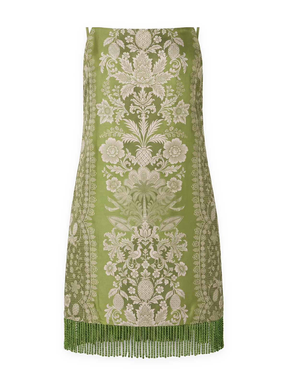 Callie Dress with Fringe in green/ivory, front view