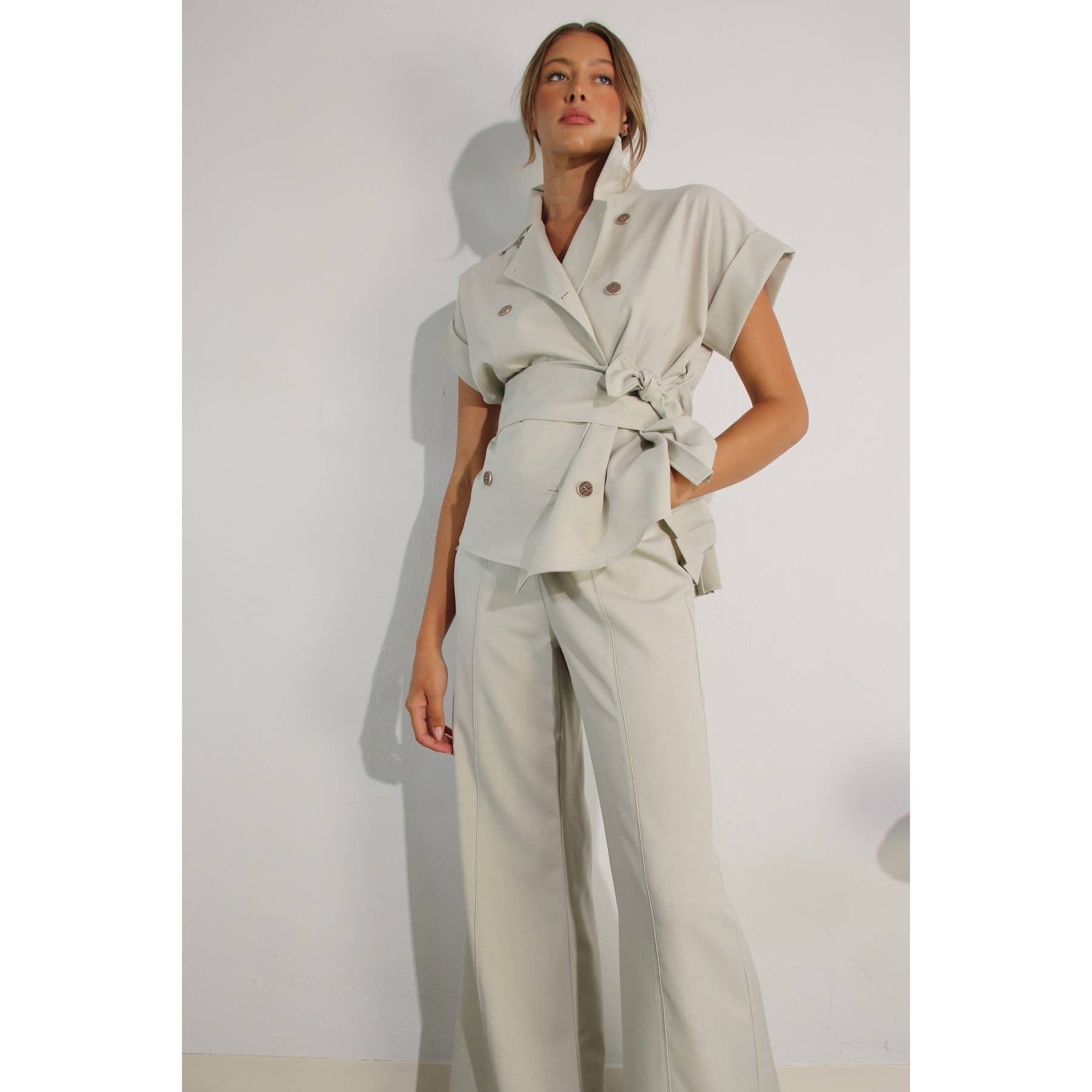 Misty Dawn  BACK PLEATED JACKET AND PANTS SET