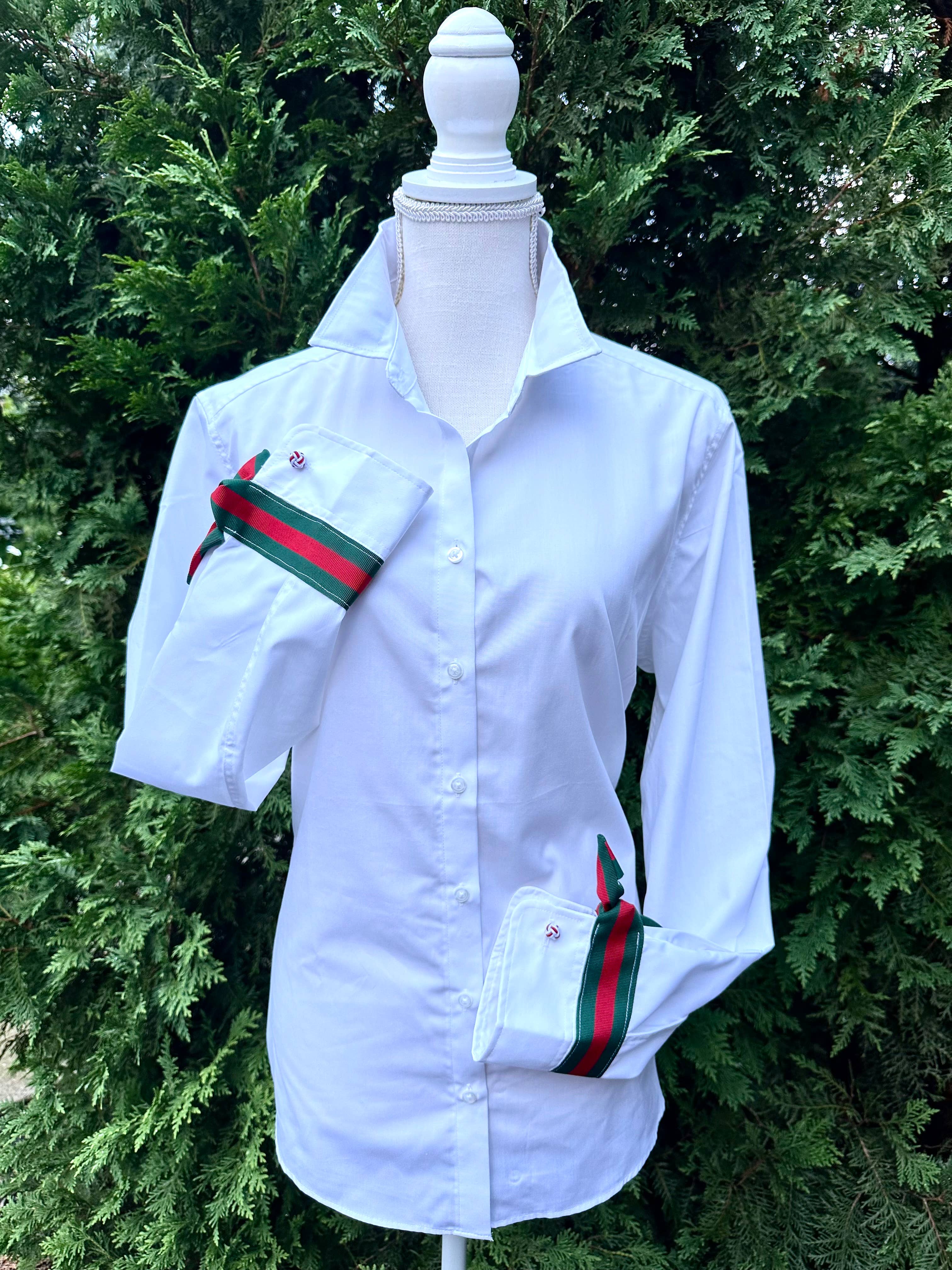 White w Green & Red Stripe Ribbon