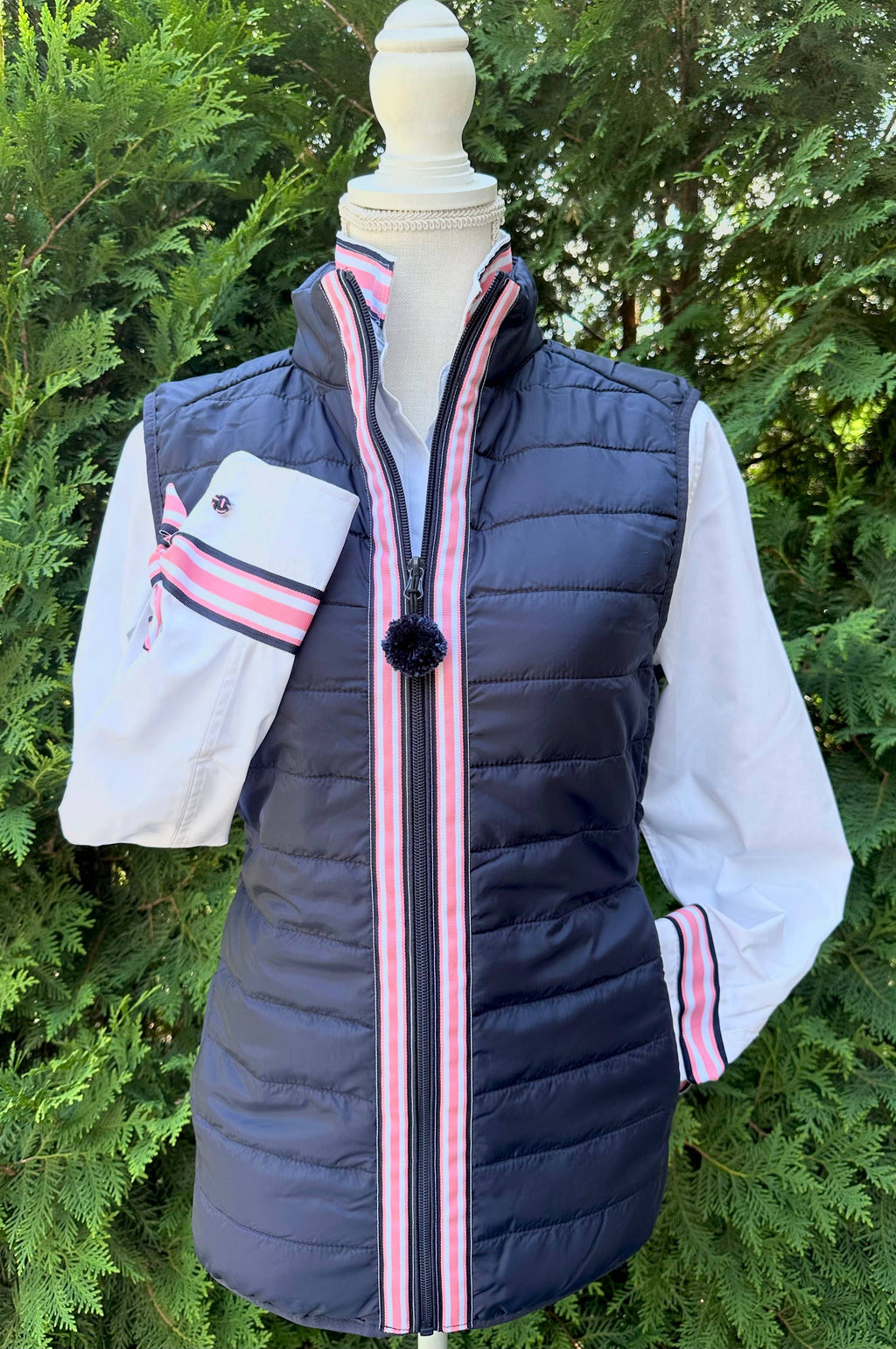 White w Navy Pink White Stripe Ribbon