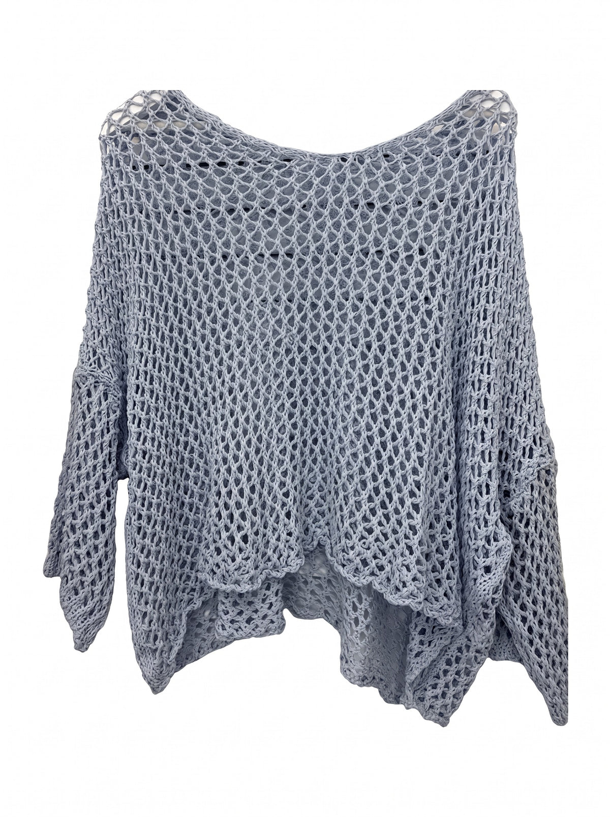 Crochet Open Knit Sweater in powder blue, front view