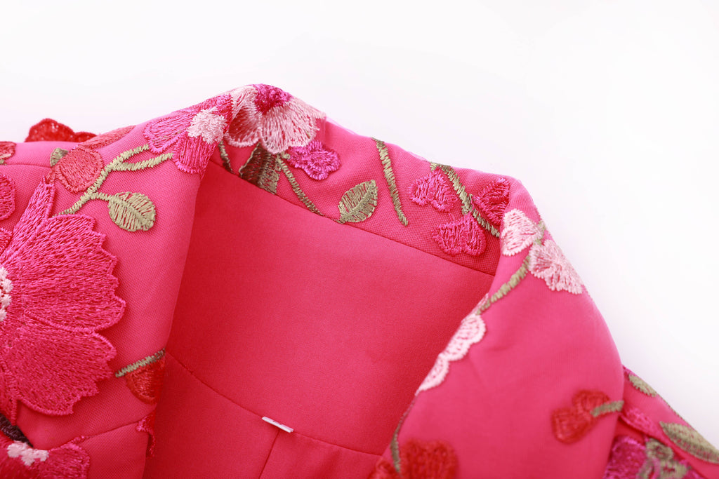 Floral Embroidered Blazer Pants Suit Women