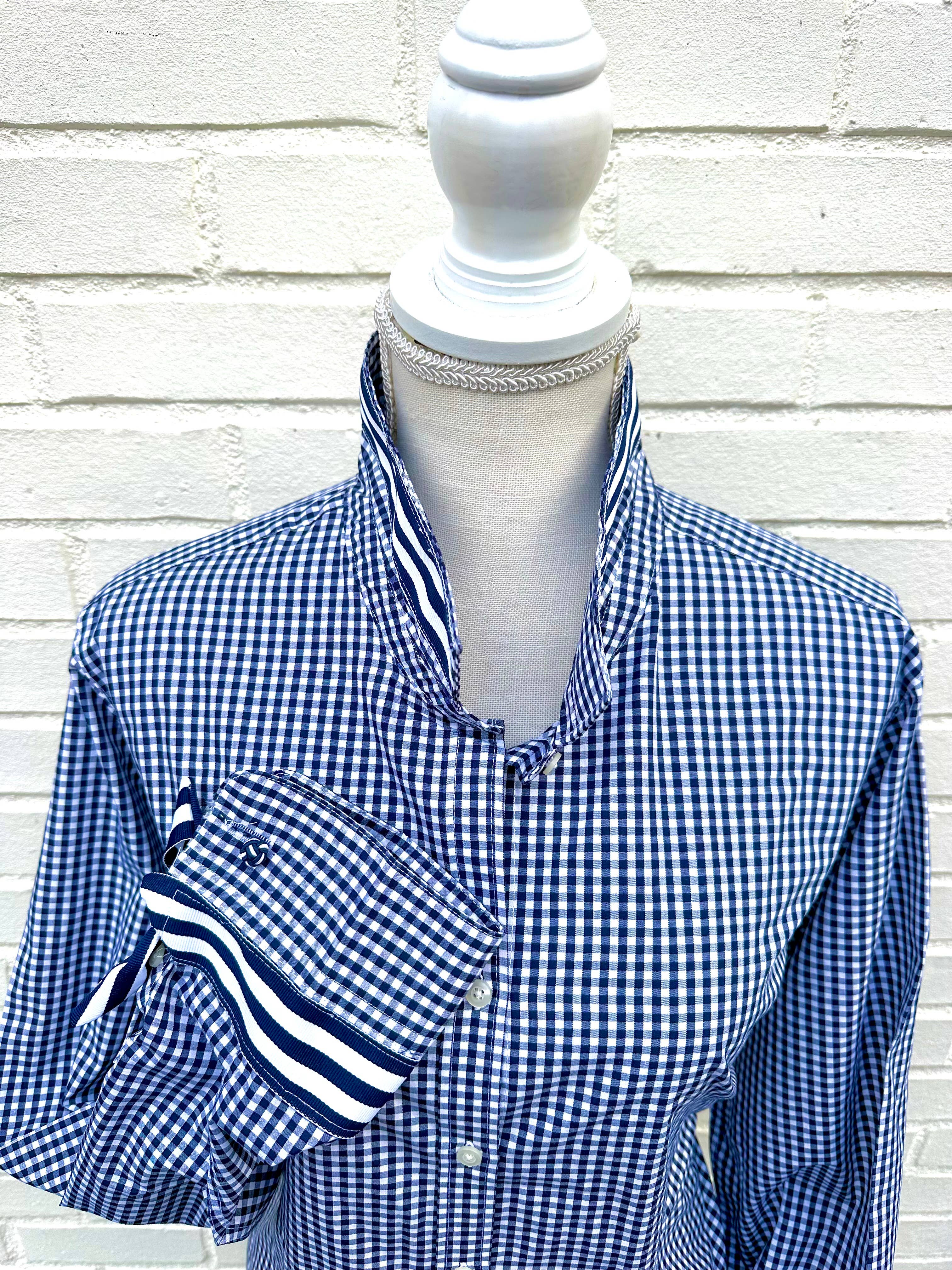 Audrey Ribbon Nvy Gingham w/Navy & White Stripe Ribbon