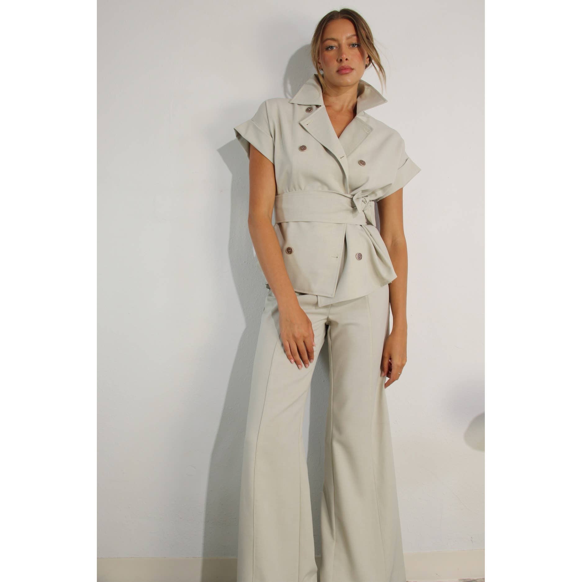 Misty Dawn  BACK PLEATED JACKET AND PANTS SET