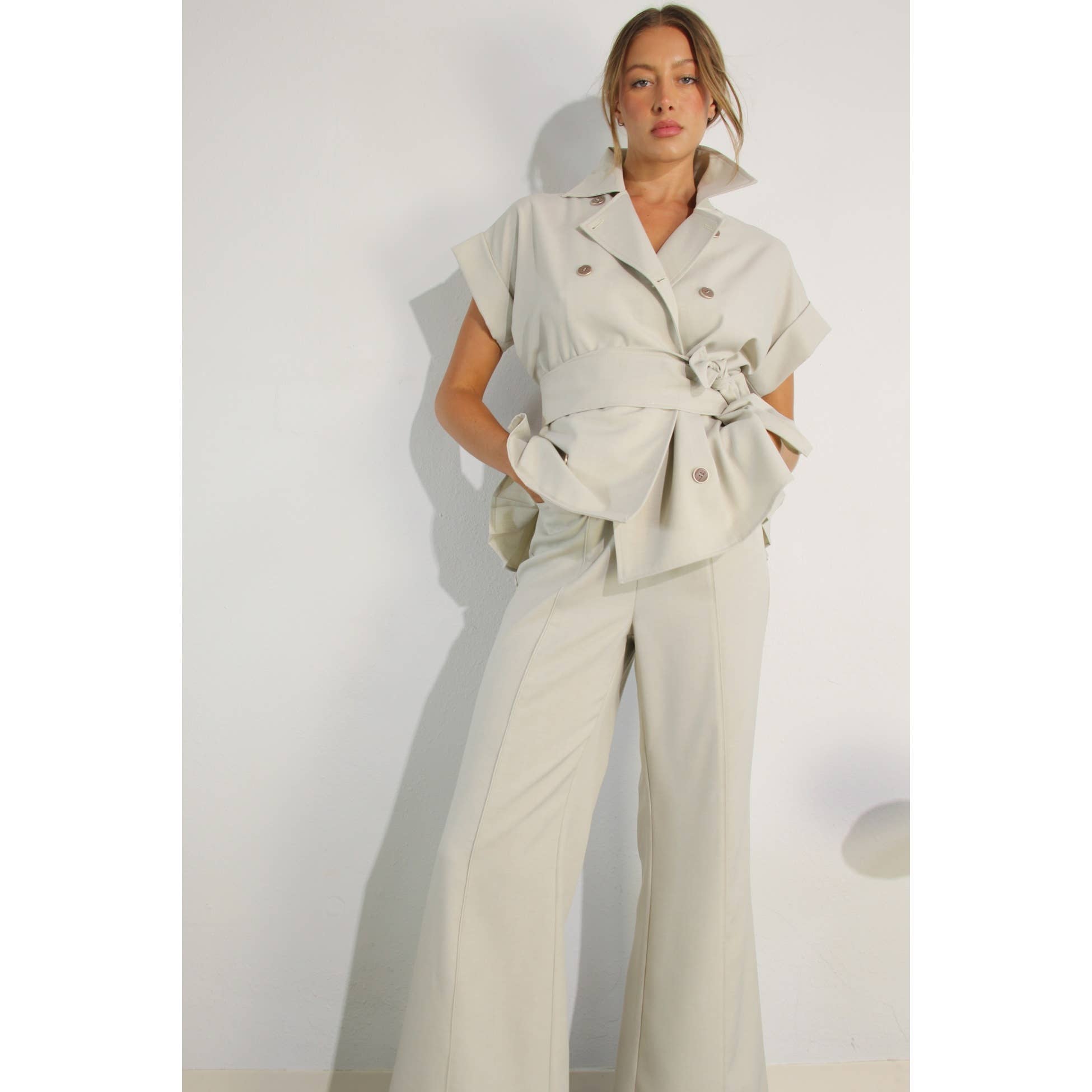 Misty Dawn  BACK PLEATED JACKET AND PANTS SET