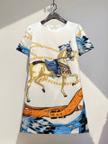Beaded A Line Printed Dress