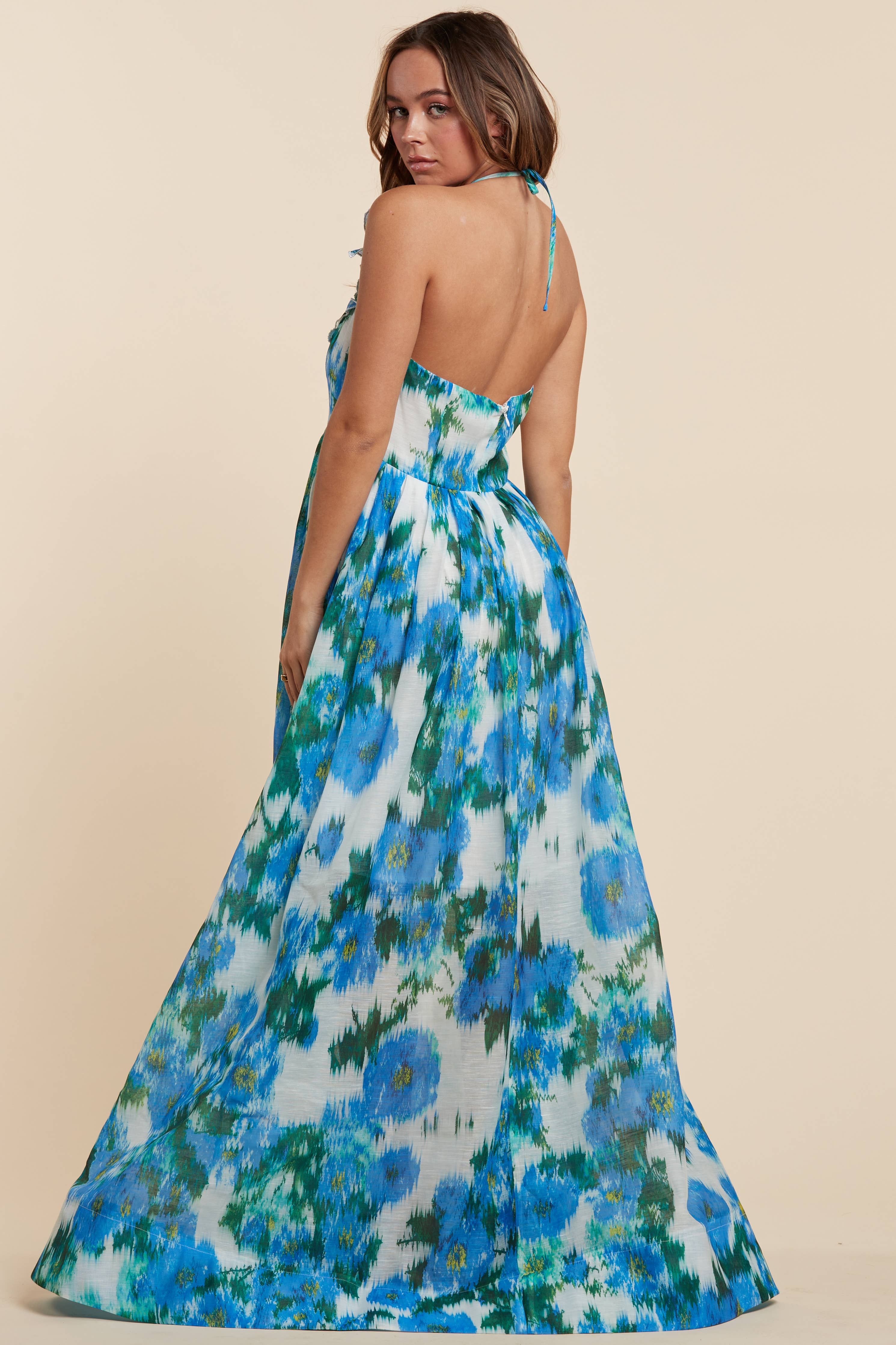 Peacock Elegance Tie-Dye Maxi Dress