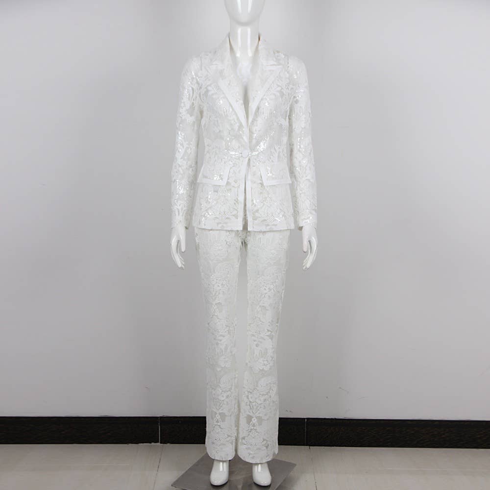 Lace Embroidered Sequin Blazer & Trouser Suit