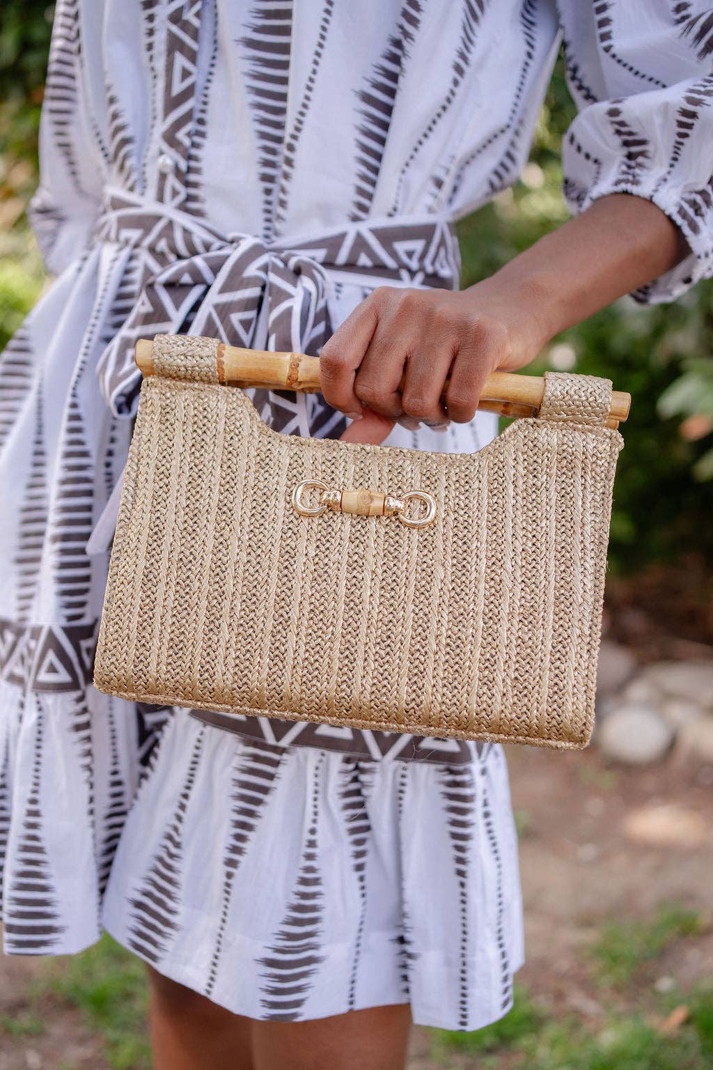 Mary Gold Straw Clutch - Bamboo Natural Handle