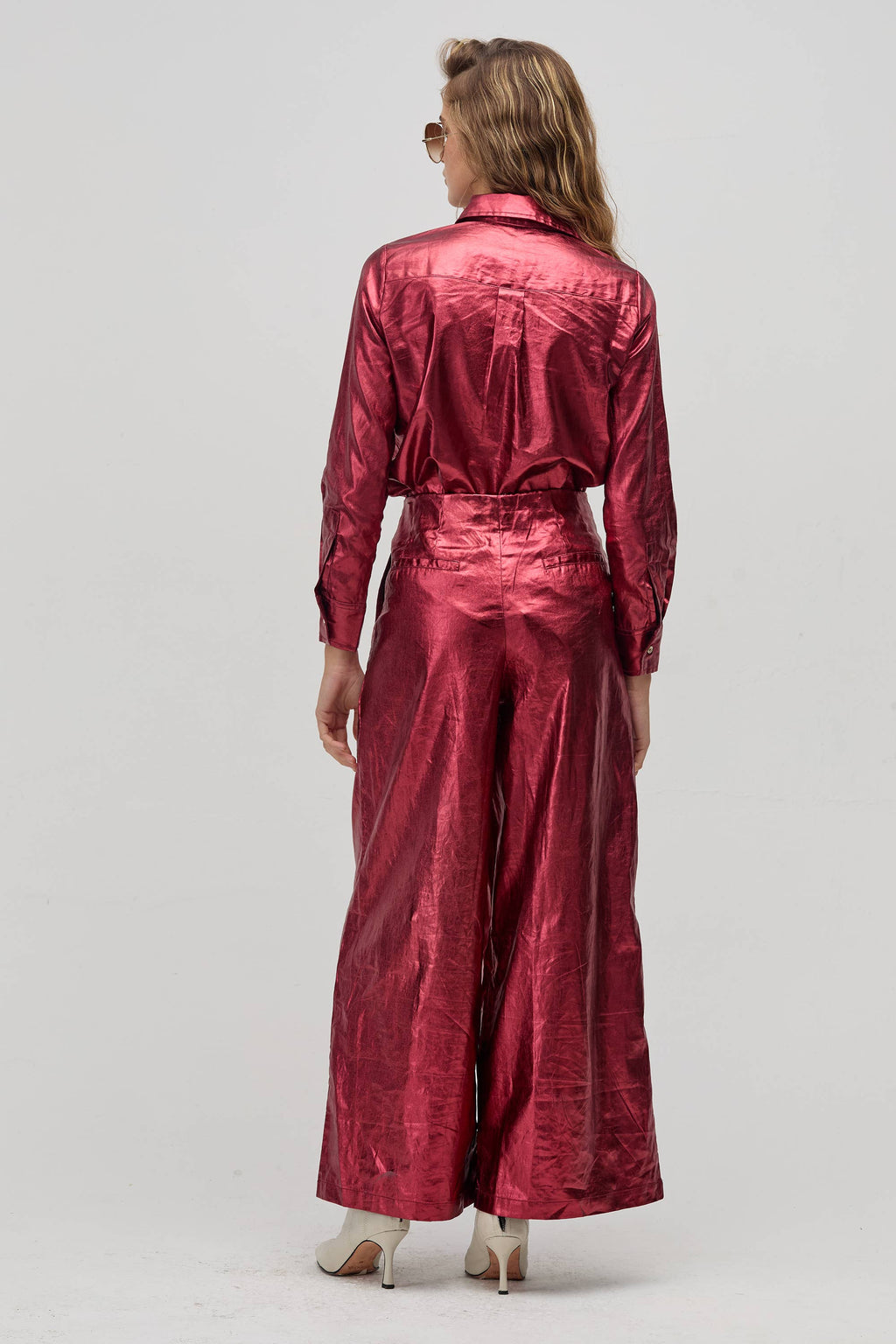 Culotte Metallic Linen Pant - Cherry Red