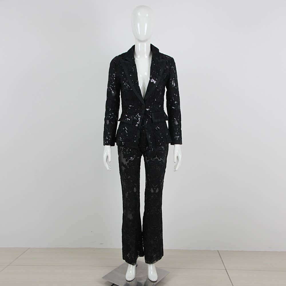 Lace Embroidered Sequin Blazer & Trouser Suit