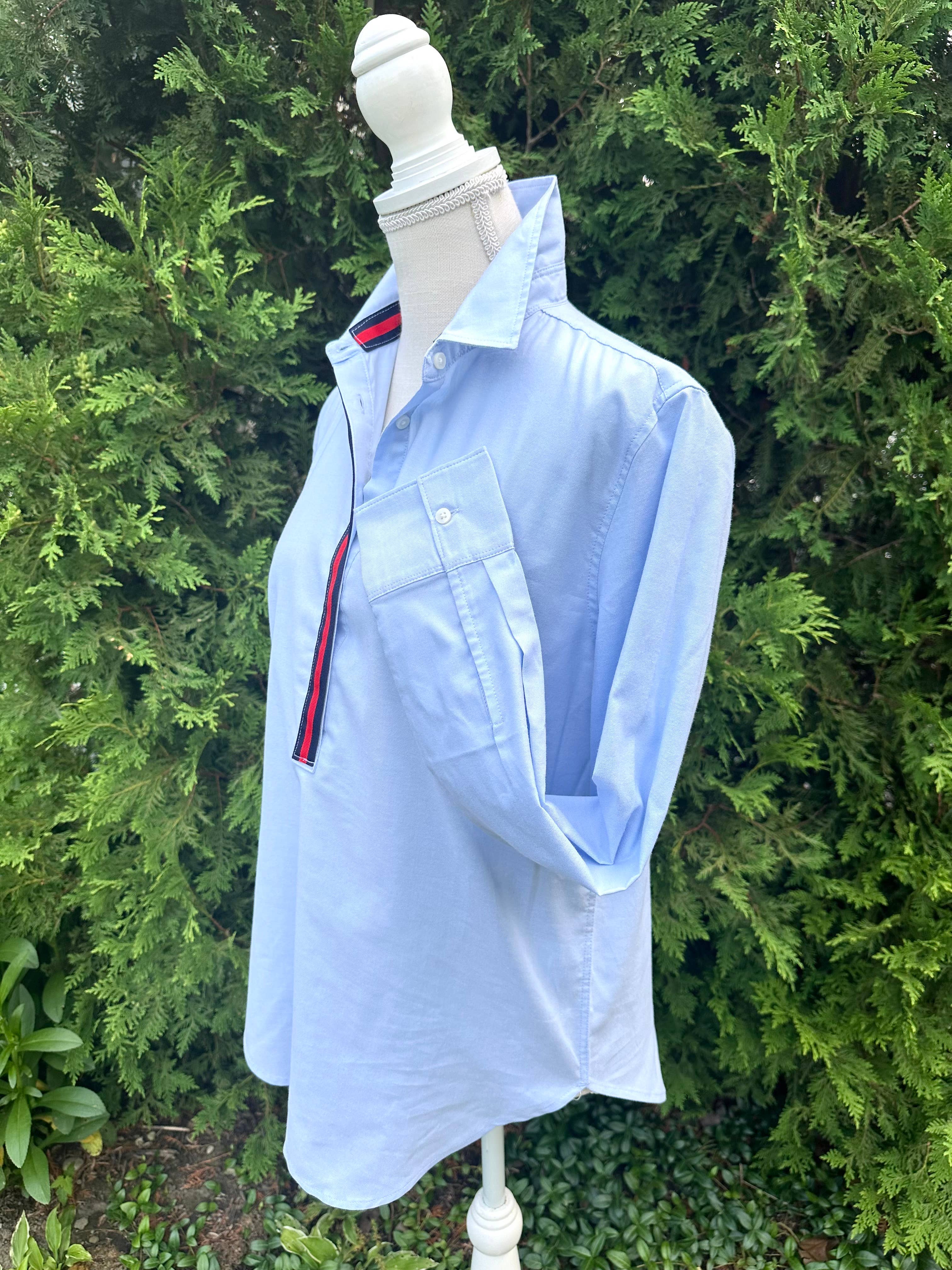 Dorothy  2 Ribbon Tunic - Blue w Navy & Red Ribbon