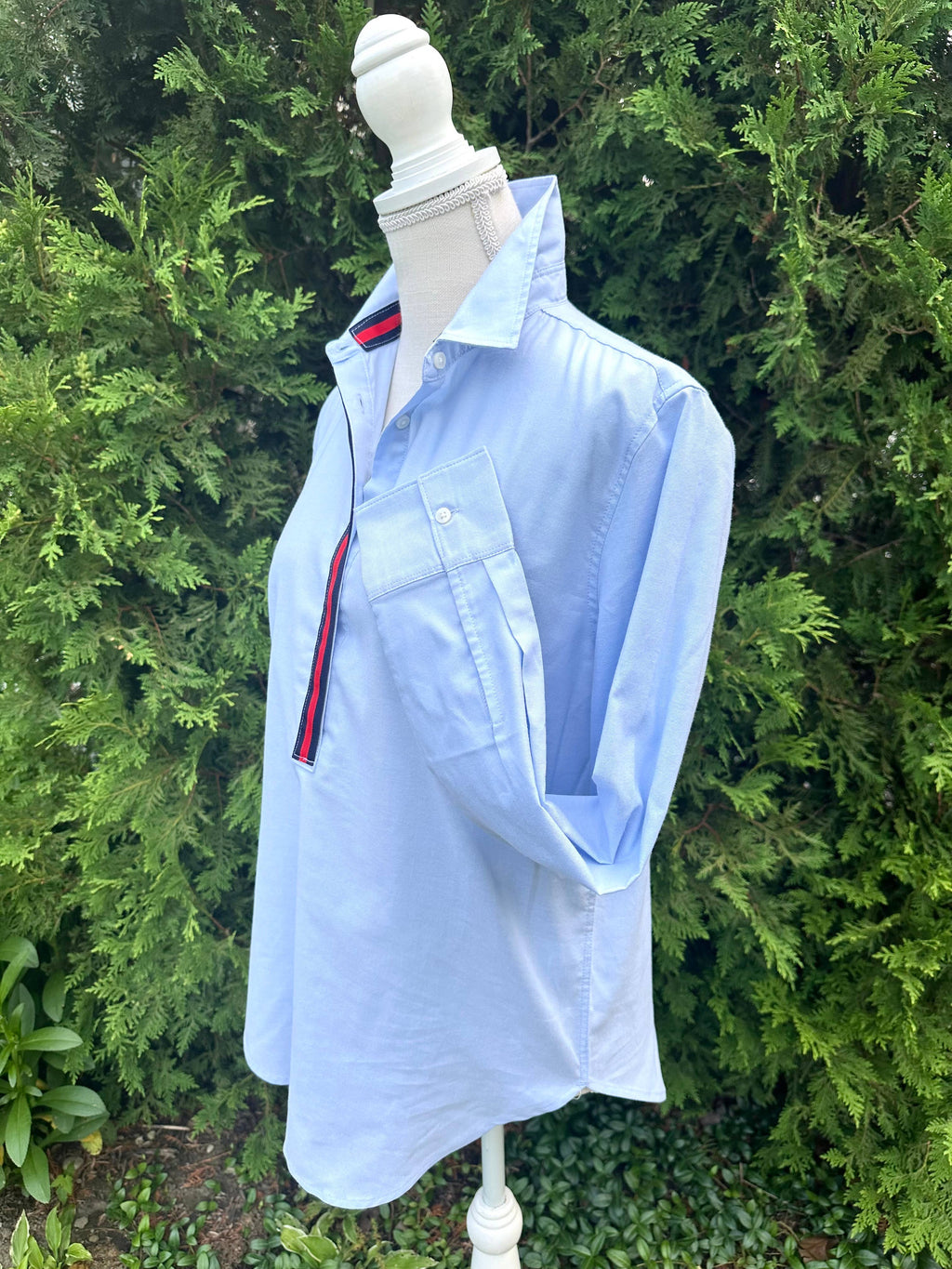 Dorothy  2 Ribbon Tunic - Blue w Navy & Red Ribbon