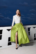 Ballgown Skirt with Slit Green Silk grren