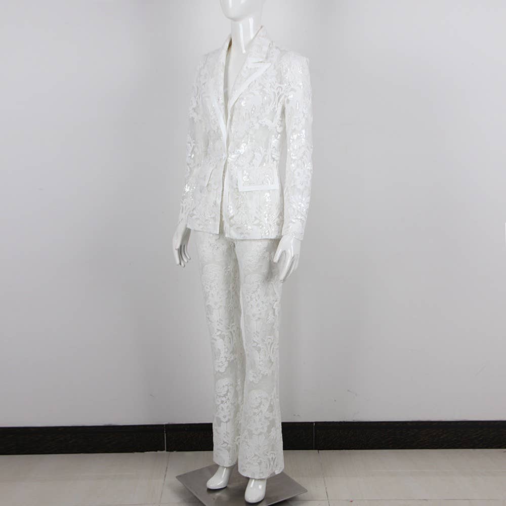 Lace Embroidered Sequin Blazer & Trouser Suit