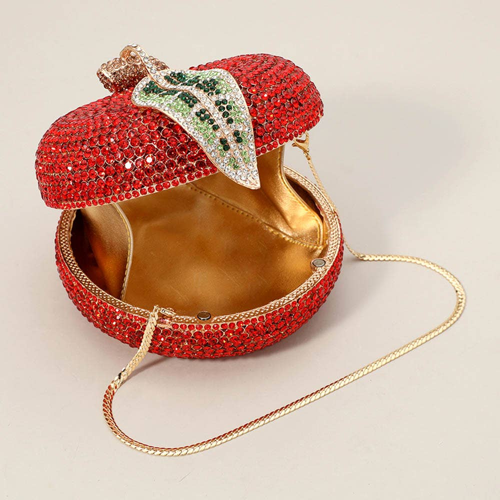 Crystal Rhinestone Apple Evening Clutch Tote Shoulder Bag