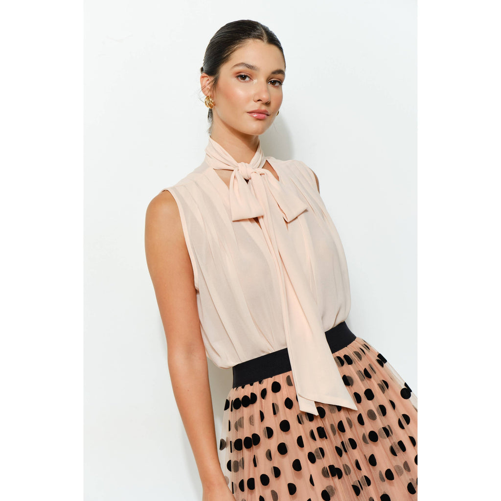 Tie-Neck Chiffon Sleeveless Blouse