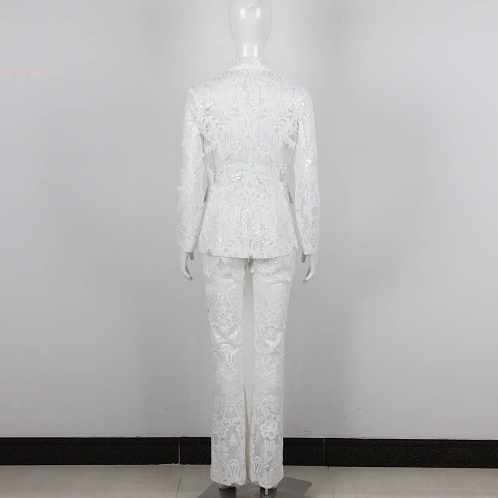 Lace Embroidered Sequin Blazer & Trouser Suit