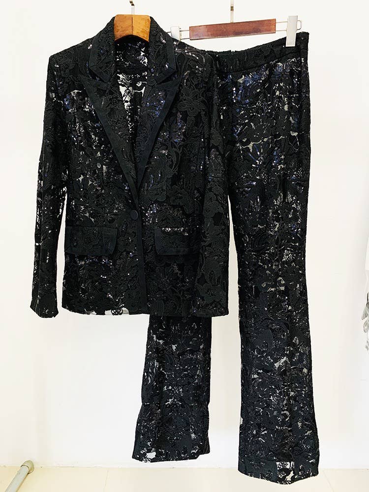 Lace Embroidered Sequin Blazer & Trouser Suit