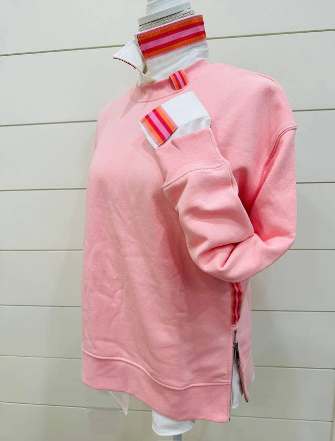 White Oxford w/Pink & Orange Stripe Ribbon