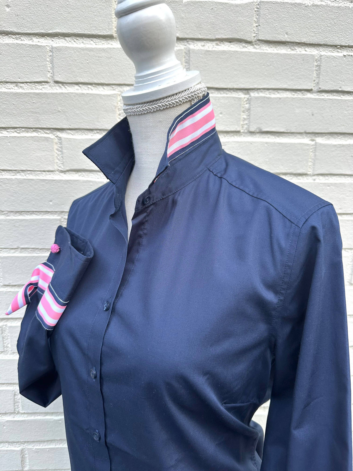 Audrey Ribbon FC - Navy w Navy & Pink Stripe Ribbon