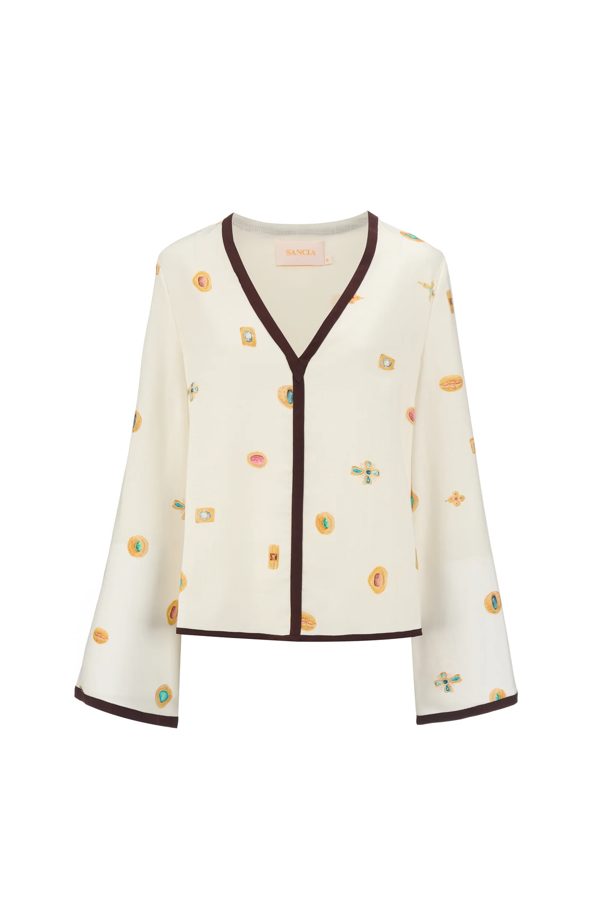 MELROSE PRINT TOP WITH BROWN TRIM