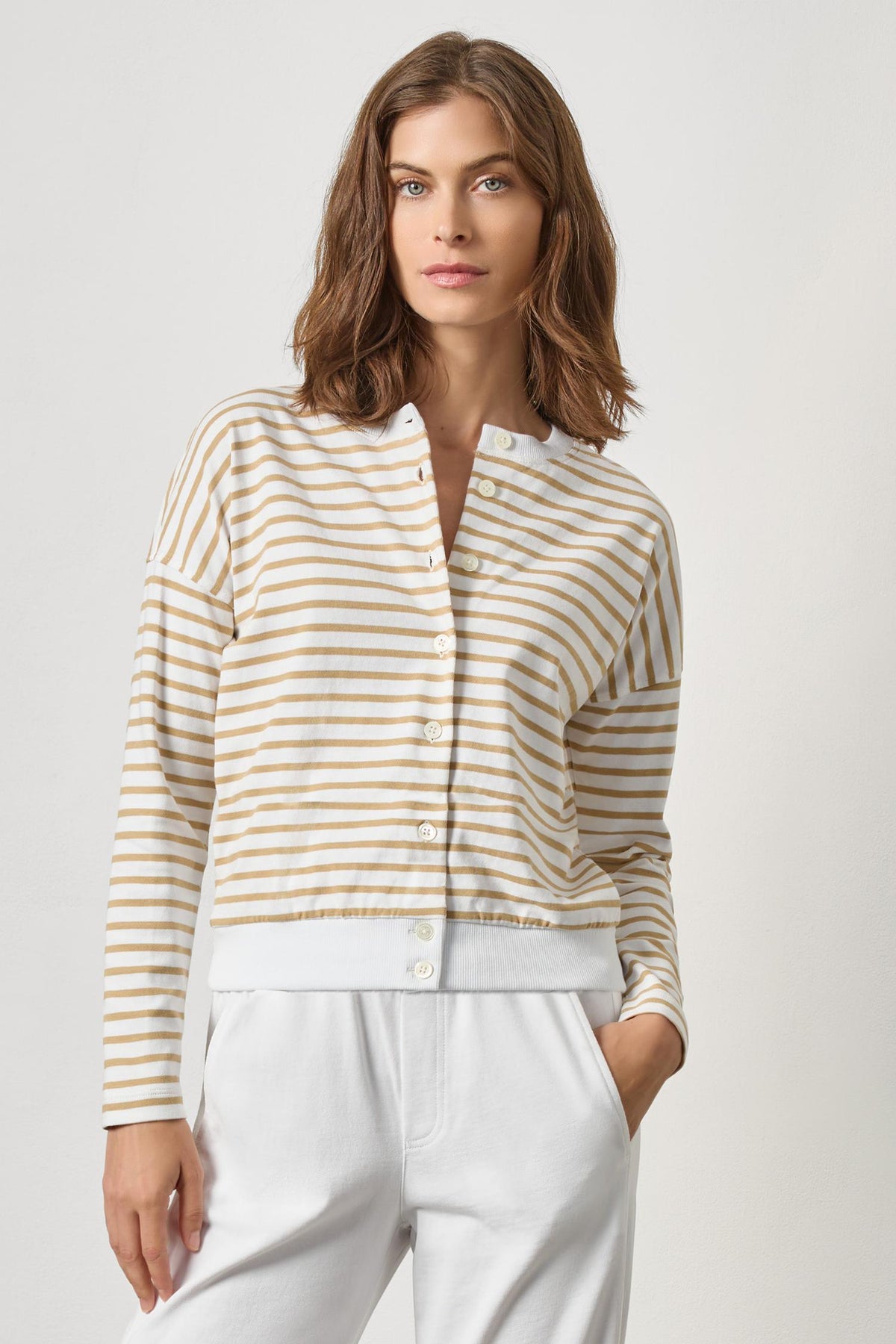 RIBBED CARDIGAN BURLAP STRIPE