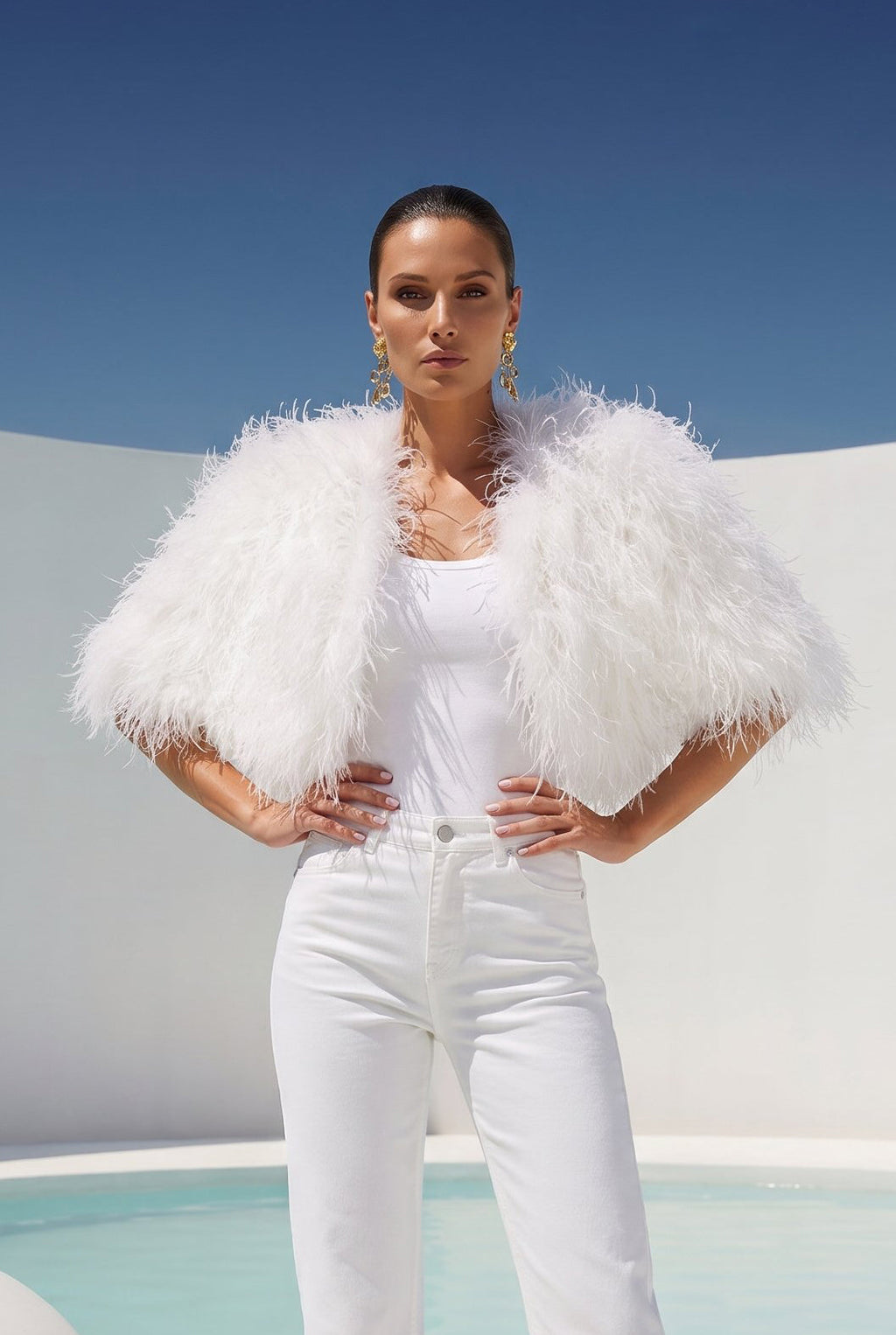 THE OBSESSION FEATHER CAPE IN WHITE