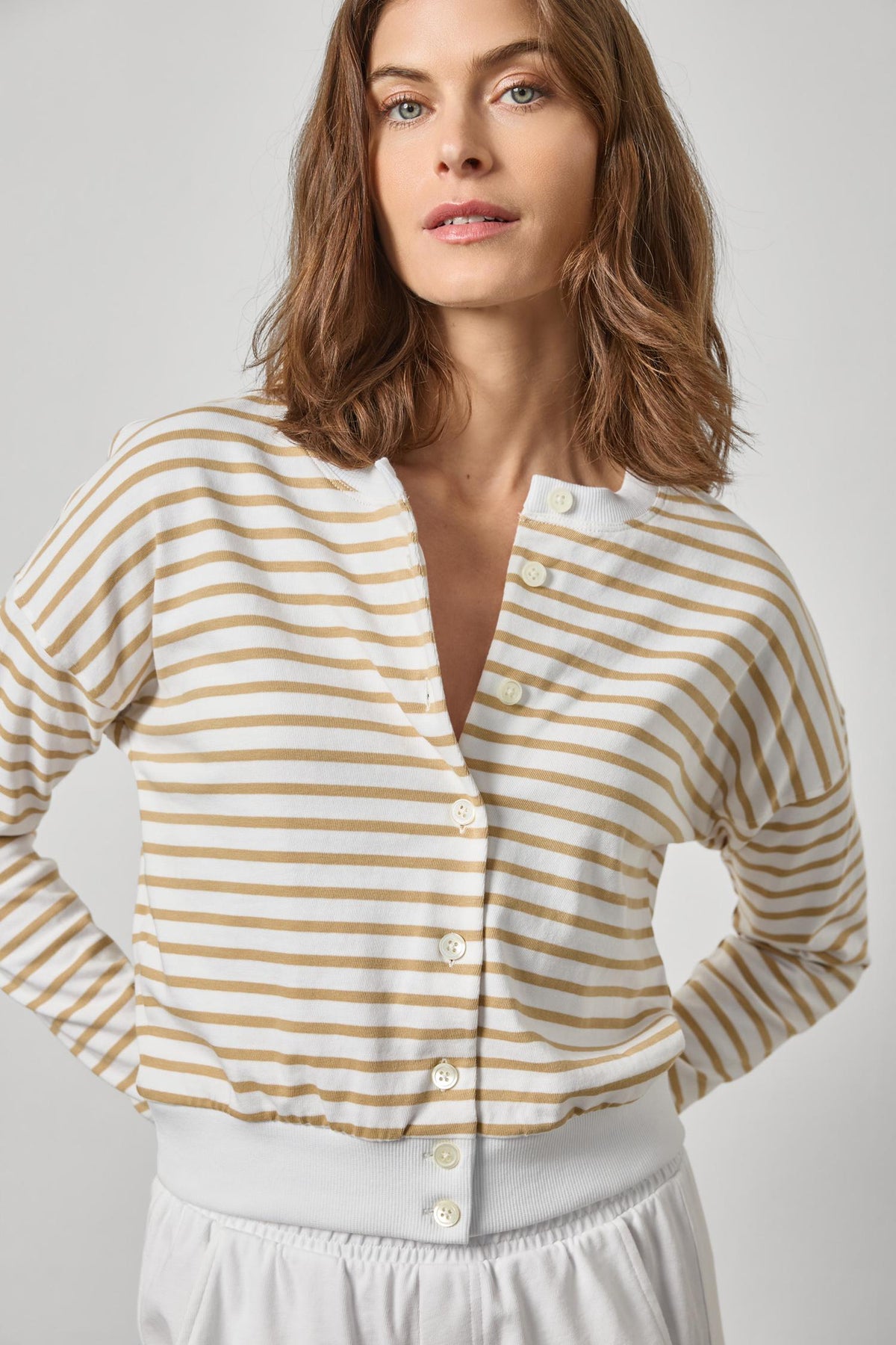 RIBBED CARDIGAN BURLAP STRIPE