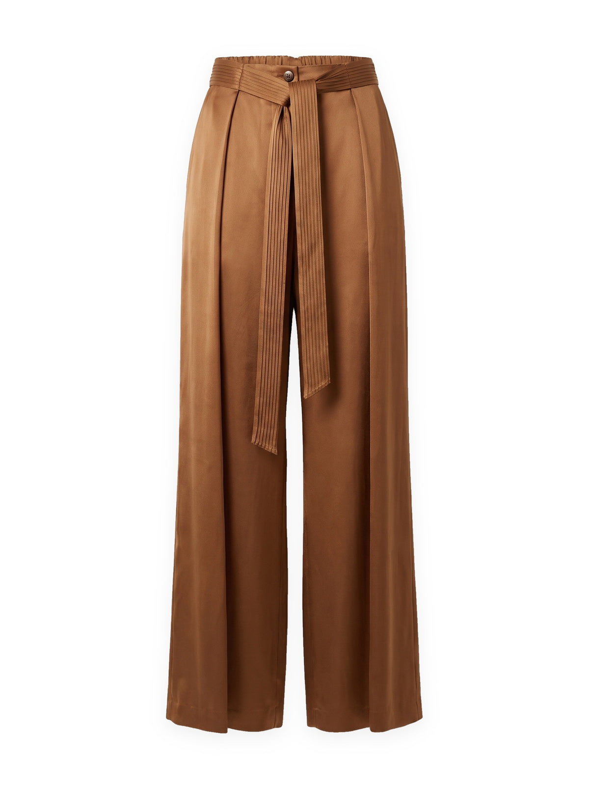 Italian Silk Pant with Silk Tie in cognac, front view